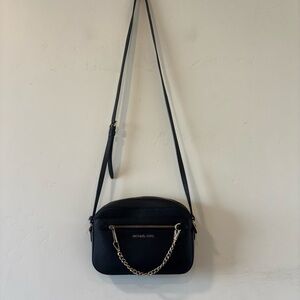 Michael Kors Black Jet Set  Leather Crossbody Bag Gold Hardware